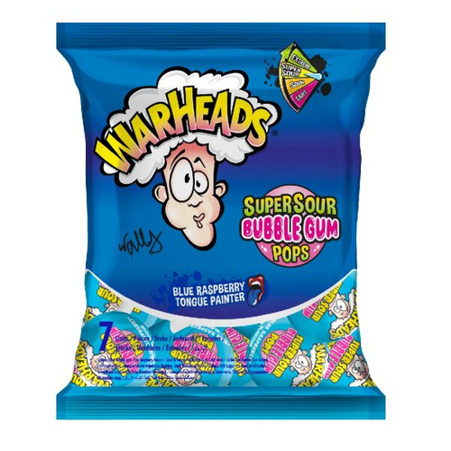 Warheads Super Sour Bubble Gum Pops Blue